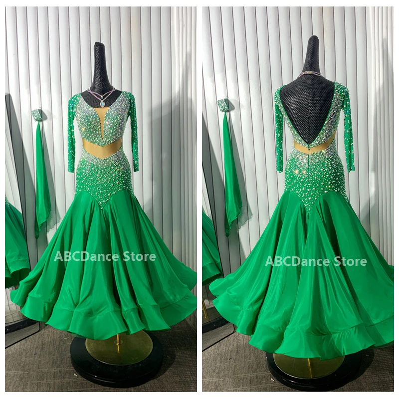 社交ダンスドレス　スタンダードドレス、グリーン、ネオングリーン、スパンコール 社交ダンスドレス スタンダードドレス、グリーン、ネオングリーン
