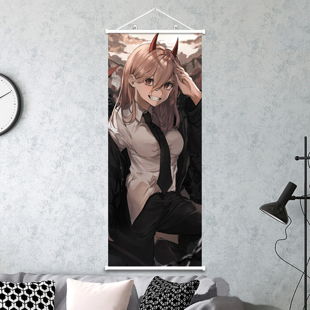 

Anime Scrolls Chainsaw Man Posters Retro Kraft Fabric Prints High Quality Art Painting For Home Decor Wall Hanging Flag