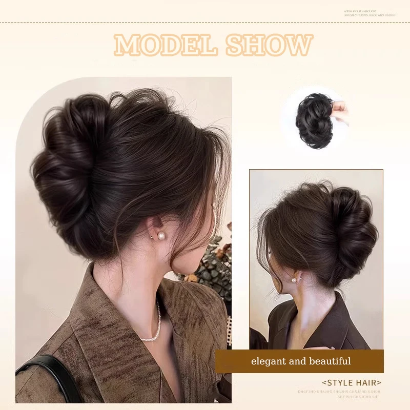 Synthetic Messy Hair Bun Extensions Wig Black Brown Claw Clip Bun Hairpiece Wavy Updo Hair for Women Daily Party Use Hair Clips