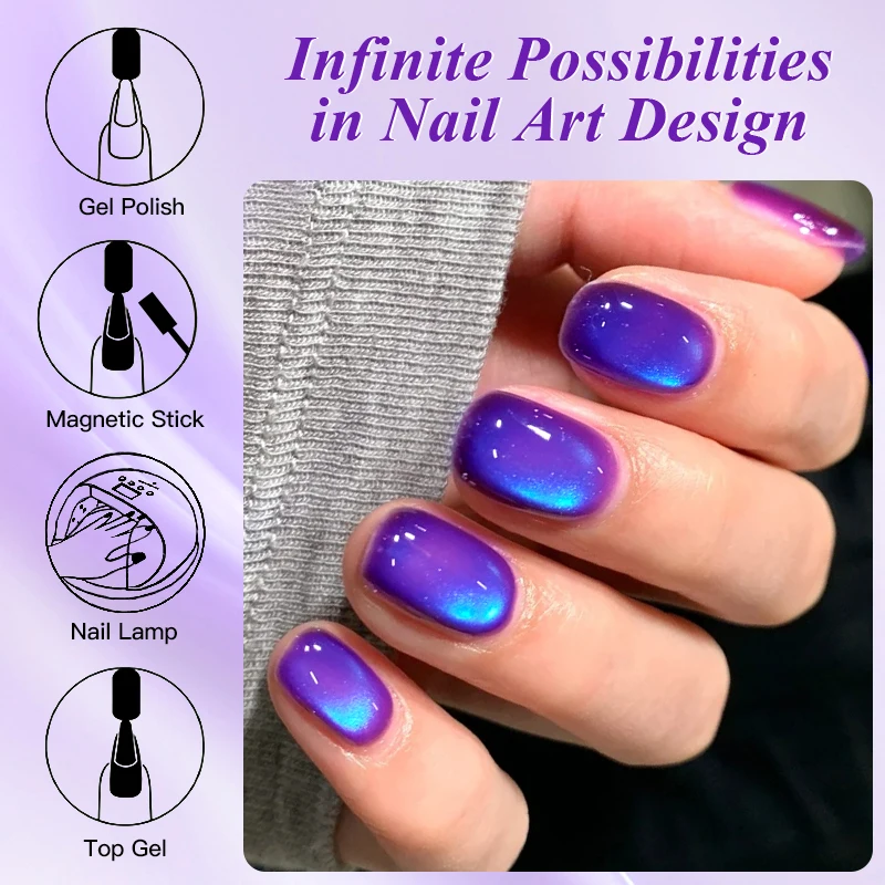 Blauer Stein-Effekt Magnetischer Gel-Nagellack mit Glasperlen-Effekt, Semi-Permanent UV-Gel-Lack zum Einweichen, Nagelzubehör – Detail 15