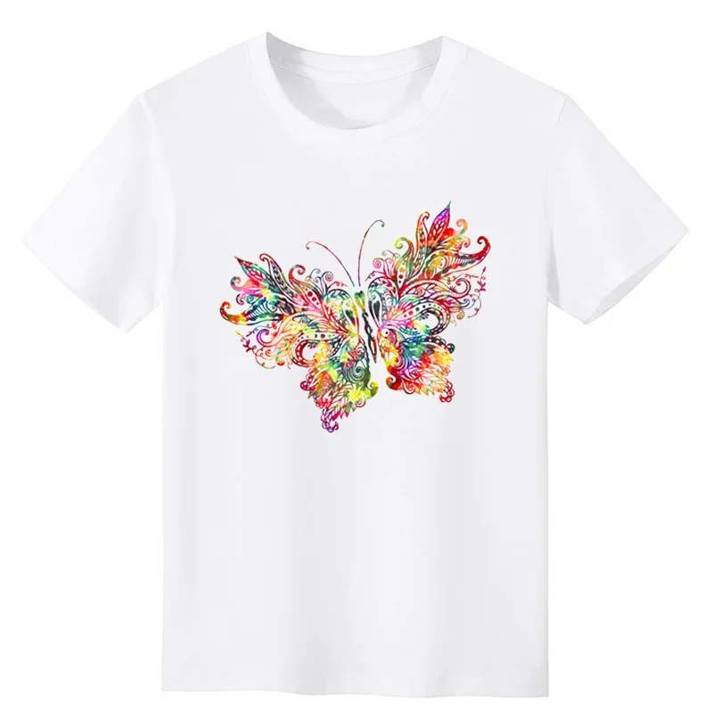 

Solid Butterfly Print Lady Short Sleeve Loose Tops 100% Cotton Women's T-shirt Bottoming Basic Fashionable Summer