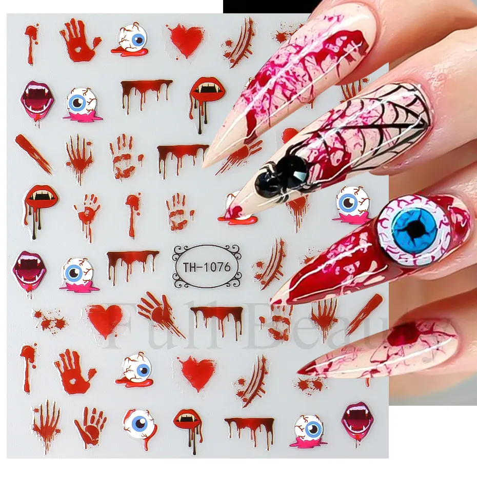 Nail Stickers Nail Stickers Halloween Series Bat Skull Bone Ghost Pumpkin Pattern 3D Self Adhesive Decals For Nails Manicure Decoration LATH nail stickers nail decals nail art decoration