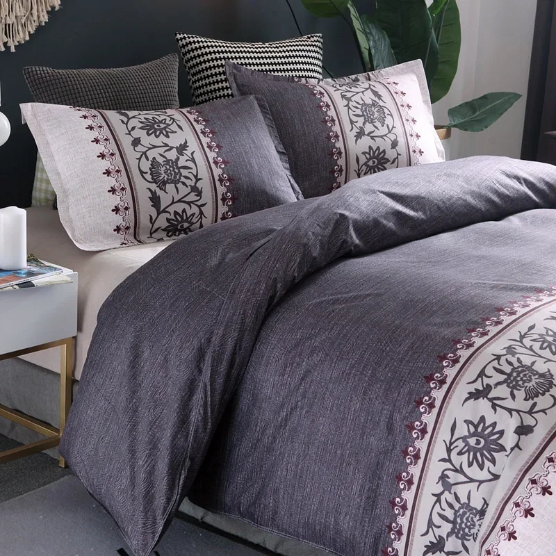 

2/3 PCS Luxury Floral Printed Duvet Cover Set 240x220cm Purple King Size Bedding Set Single Double Queen Quilt Cover Pillow case