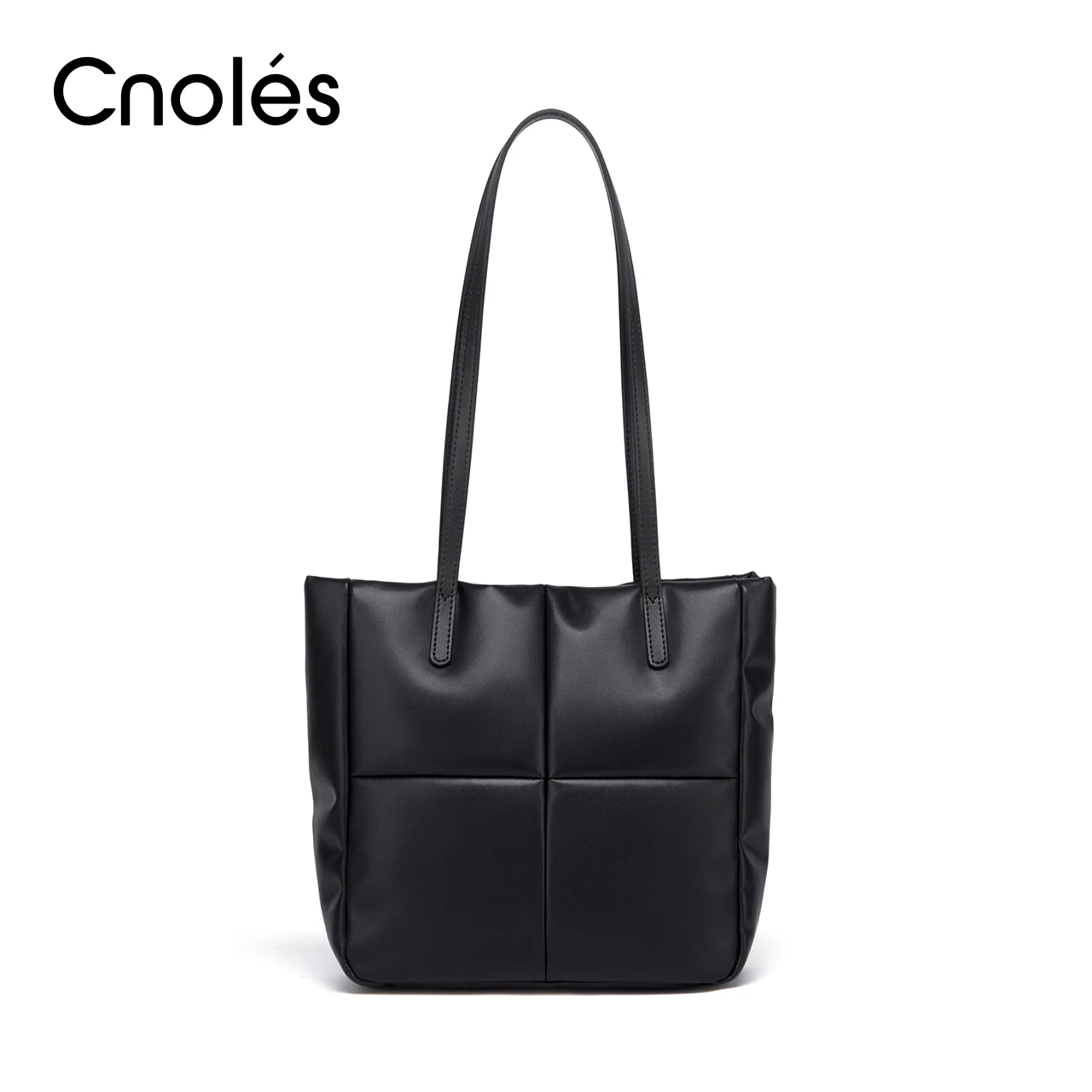 Cnoles Bolso De Mano De Piel Auténtica Con Asa Superior Para Mujer, Bolso De Mano De Gran Capacidad, Bolso De Hombro Simple Con Cremallera Para La Escuela, El Trabajo, El Ocio, Black, 37cmX12cmX26.5cm