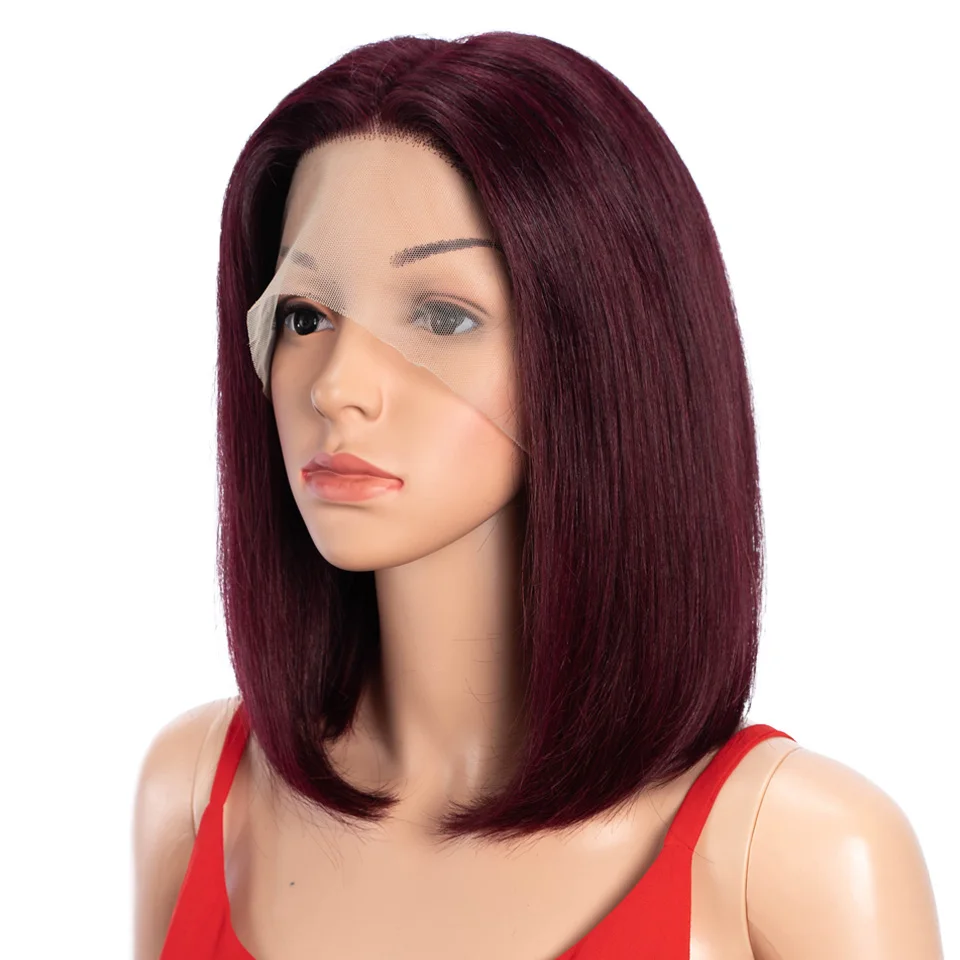 

Sleek Red Human Hair Wigs For Women 99J Colored Remy Brazilian Hair Wigs 13X6X1 Straight Bob Lace Front Wigs Real Woman Wigs