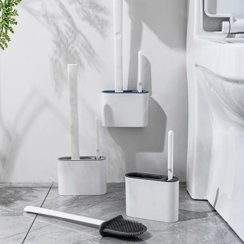 

Silicone TPR Toilet Brush and Holder Toilet Bowl Brush with Holder Set Wall Hanging Toilet Brush Silicone Bristles for Floor