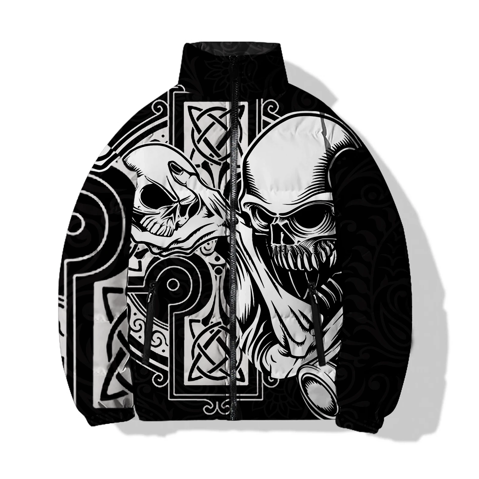 thumbnail image 1 of Ropa de invierno de algodón para hombre Chaqueta de algodón con estampado de calaveras súper genial Chaqueta holgada de moda Abrigo informal y cómodo para hombre, 1 of 4