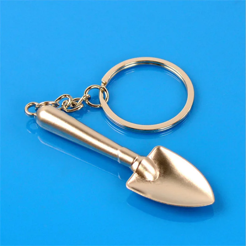 100pcs Novelty Mini Shovel Keychains Metal Spade Keyrings for Promotion Key Chains Keyfob 3D Shovel Metal Souvenir Trinket Tools
