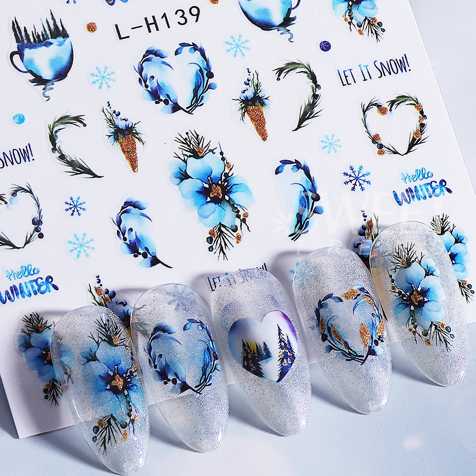 3 Stück glitzernde rote Blumen Nagelaufkleber selbstklebende Blumen Holly Leaf Design Nagelaufkleber Neujahr festliche Maniküre Dekor Slider – Detail 8