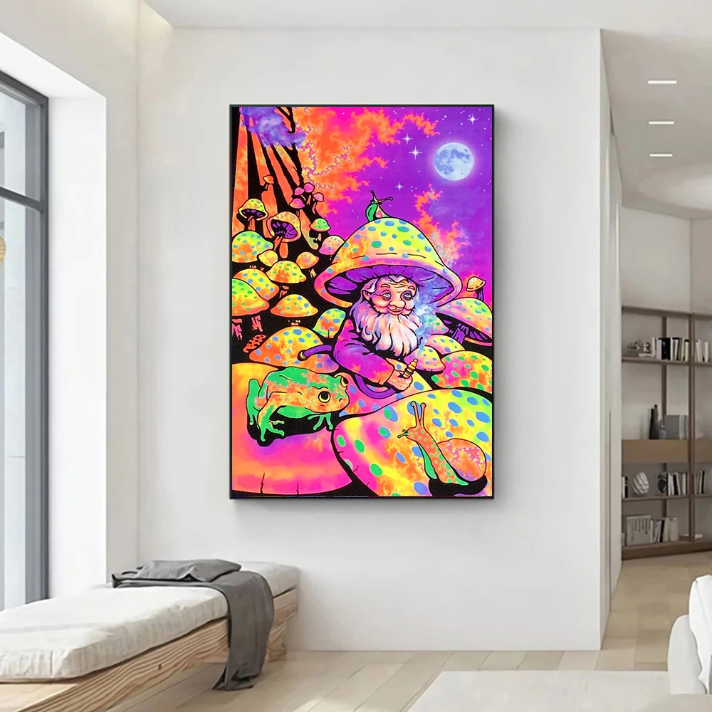 Psychedelic King Mushroom Magic Canvas Painting Wall Art Cool Trippy Poster  And Prints Picture For Liivng Room Indoor Home Decor