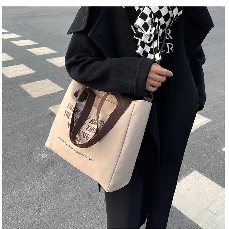 Large-capacity Women's Bag 2022 New One-shoulder Canvas Bag All-match Messenger Tote Bag College Student Class Bag