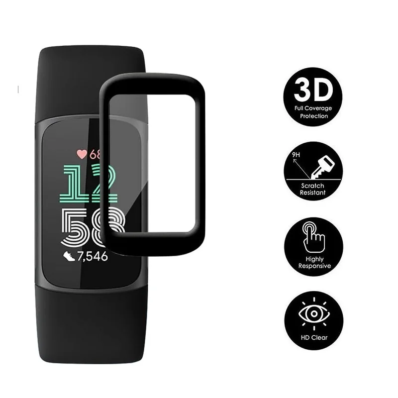Young & Ming [3 Pezzi] Vetro Temperato Per Fitbit Charge 6 E Charge 5: Pellicola 3D Curved, Anti-Graffio E Anti-Impronta, Facile Installazione