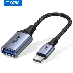 Premium TOPK USB-C to USB-A OTG Adapter Cable - Type C Male to USB 2.0 Female (Grey)