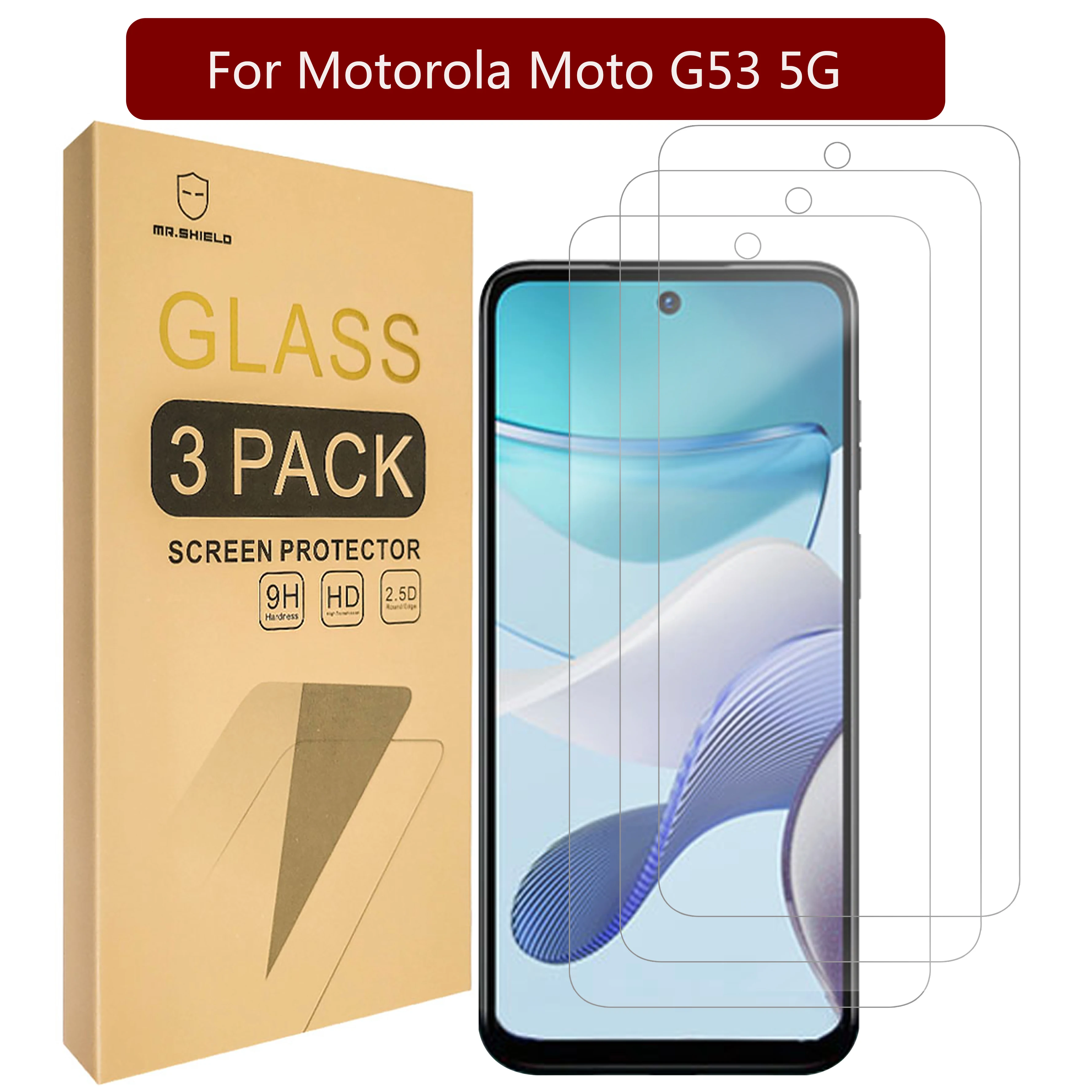 

[3-Pack]-Mr.Shield Designed For Motorola Moto G53 5G [Tempered Glass] [Japan Glass with 9H Hardness] Screen Protector