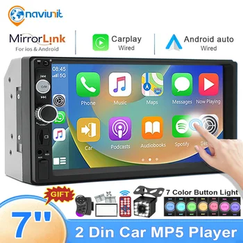 Radio de Coche 2 DIN, Pantalla Táctil HD de 7 Pulgadas, Reproductor Multimedia, Estéreo Universal para Coche, Reproductor MP5, Carplay, Android Auto, Cámara 7010 1