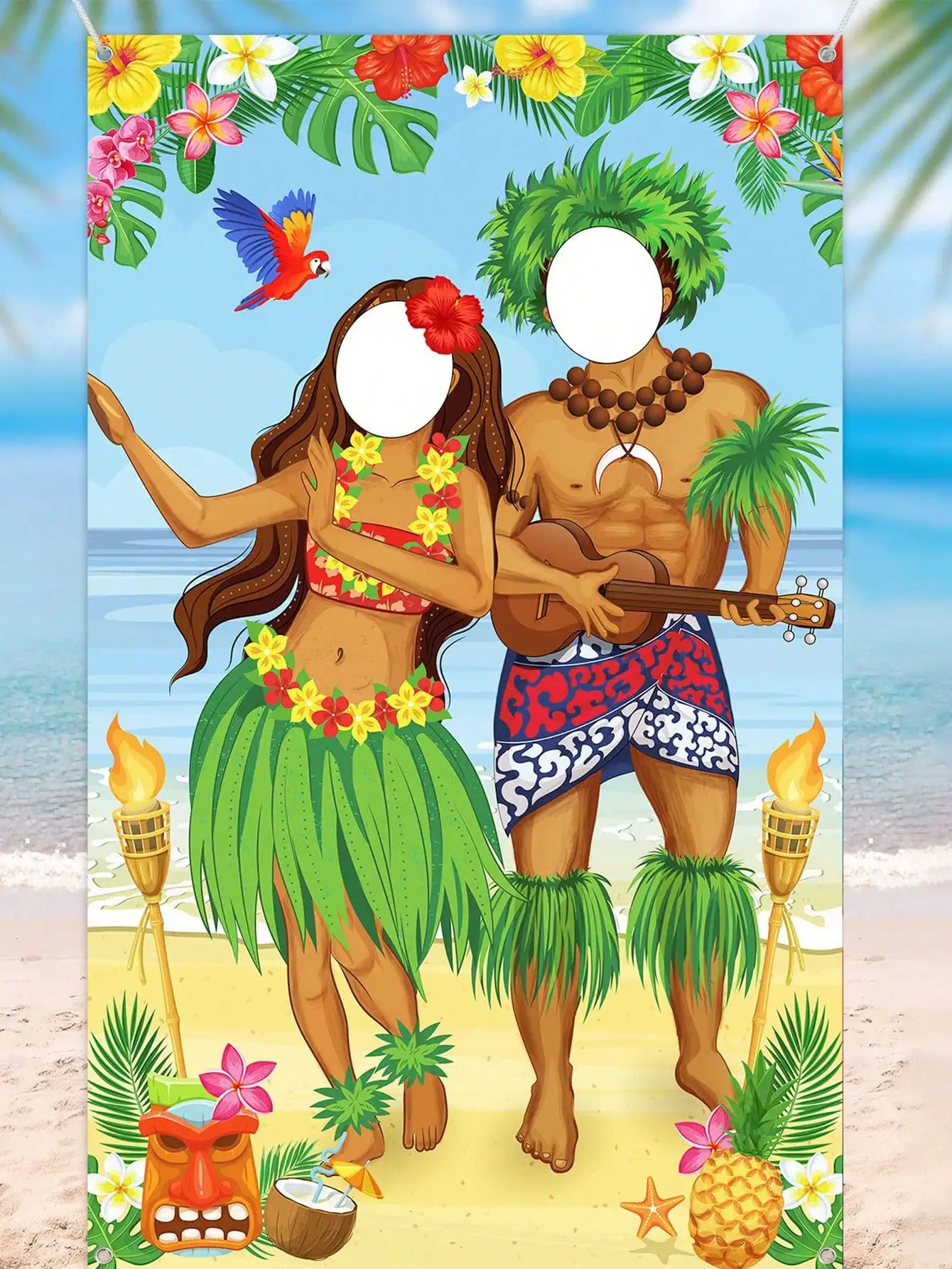 71*35.4 Inch Couples Photo Door Banner Hawaiian Party Decorations Photo Props Summer Party Banner Hawaiian Door party decorations