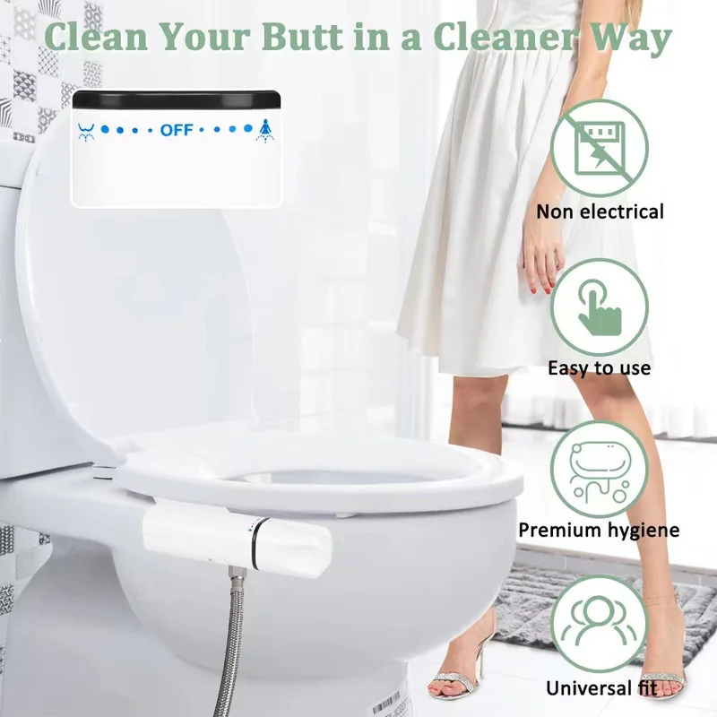 

Bidet Attachment Slim Toilet Seat Butt Washer Dual Nozzle Toilet Lid Adjustable Water Pressure Non Electric Butt Sprayer