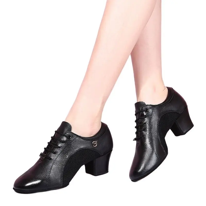 New Genuine Leather Dance Toe Top Layer Cowhide Mid-heel Latin Dance Modern Dance Shoes Women's Soft Bottom Sports Sailor