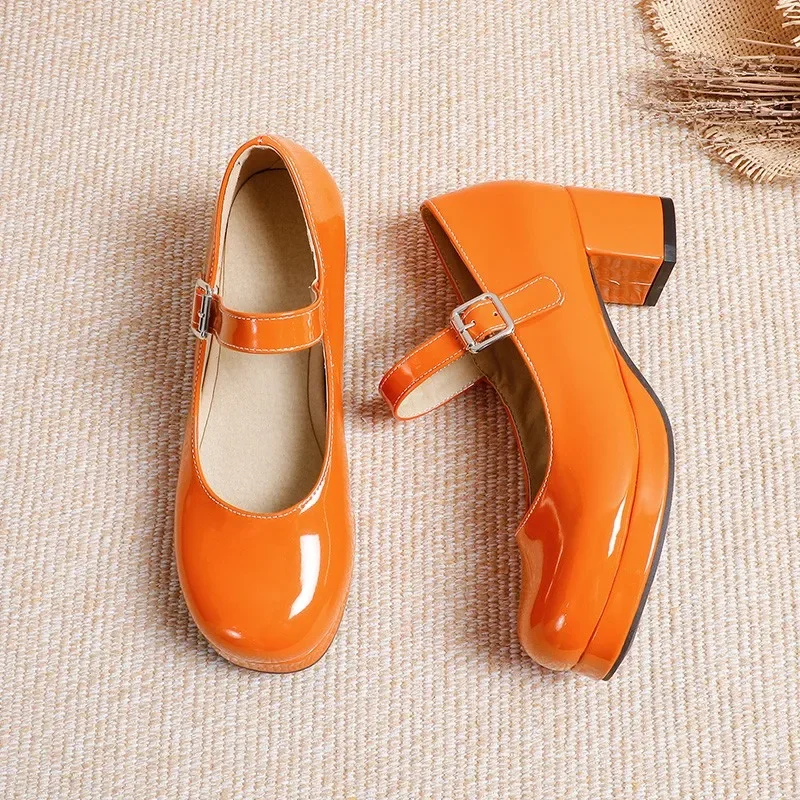 Korean Preppy Style Sweet Candy Colors Mary Jane Shoes Women Size 45 46 Platform Block Heels Campus Pumps Shoes 2022 Spring New 3