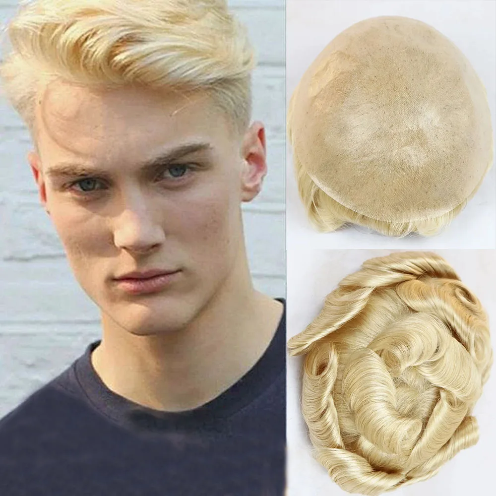 100% Natural Human Hair Men Toupee Wigs Transparent PU Super Durable Thin Skin V-looped Wig Replacement System human hair toupee