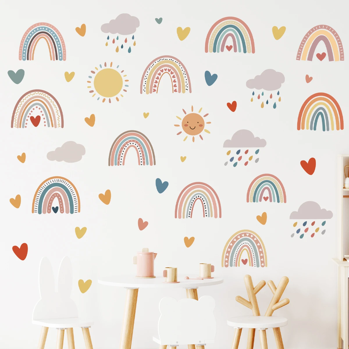 Cartoon Cute Cloud Sun Rainbow Wall Stickers Kids Room Wall Art Children Bedroom Living Room Decor Home Decoration Decals wall sticker