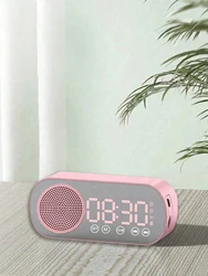Mirror - Faced Smart Alarm Clock with Bluetooth and FM Radio - Bass - Heavy Compact Speaker (Pink)