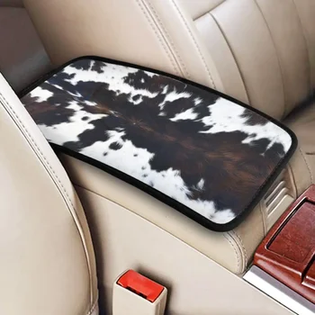 Armrest Box Pad Brown Cowhide Pattern Car Center Console Protection Cover Mat Animal Skin Leather Pirnt Interior Storage Box