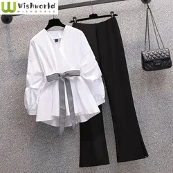 Large Women's Wear Spring and Summer 2024New Slim High Sense Korean Fashion Shirt Two-piece Elegant Women's Pants Set