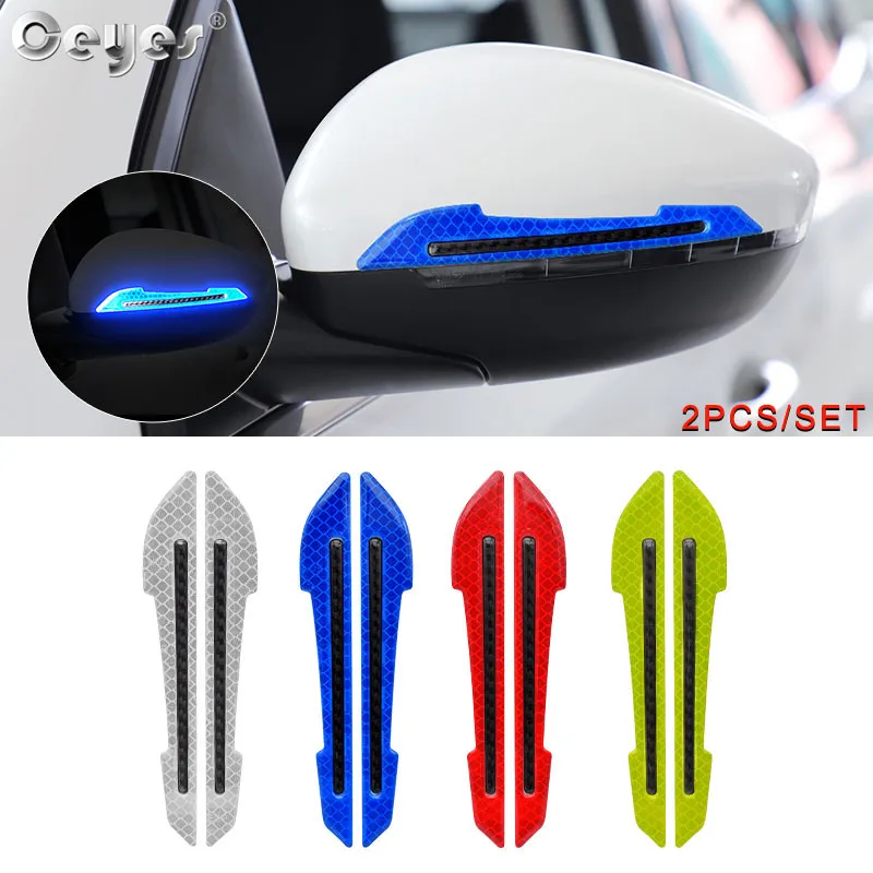 2pcs Car sticker carbon fiber reflective strip truck car anti-scratch rearview mirror night warning safety decal accessories