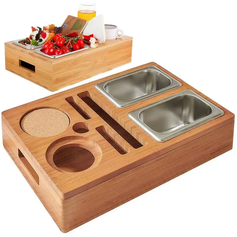 

Couch Snack Holder Wooden Table Stand with Slots Sofa Tray Table Sofa Armrest Drink Snack Cup Holder Tray Phone Stand for Home