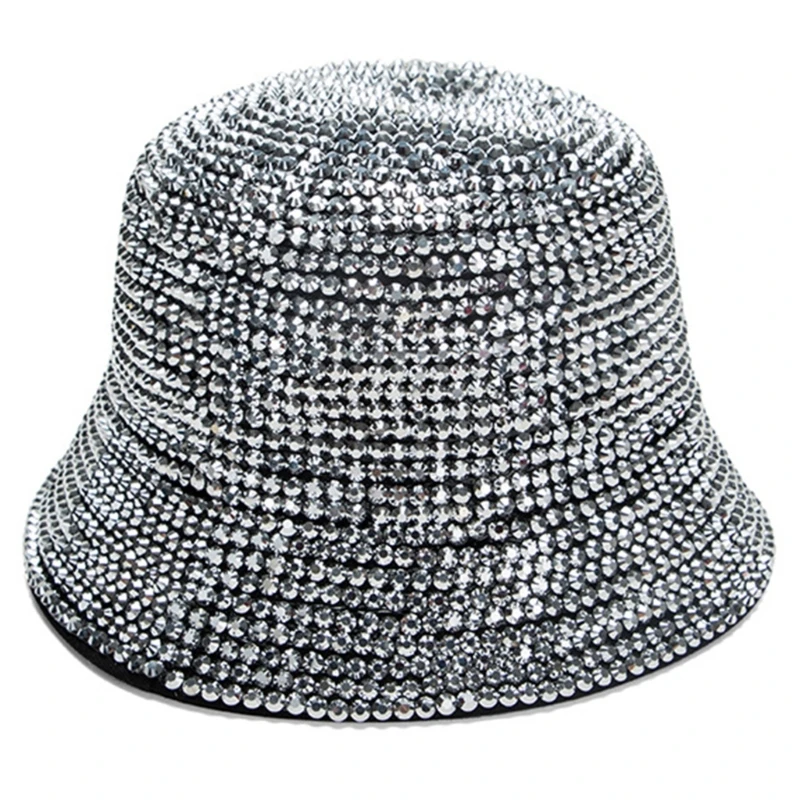 

Rhinestone Bucket Hat Woman Bright Rhinestone Jazz Top Hat Fall Winter Wide Brim Jazz Hat Singer Dancer Nightclub Hat