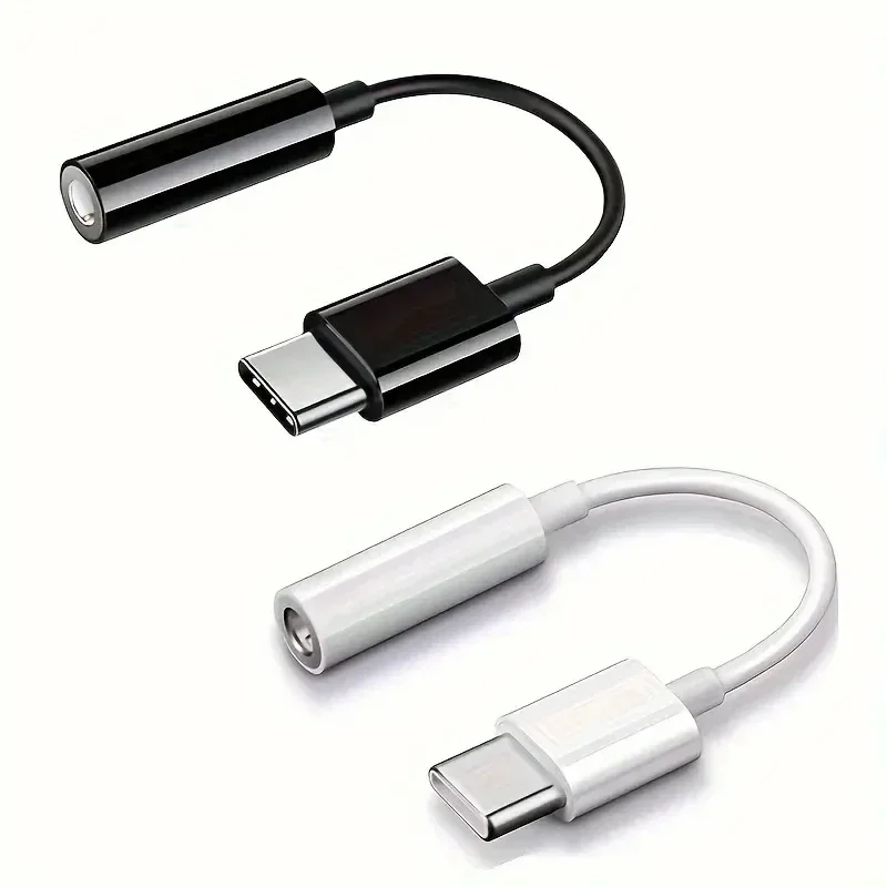 2개 USB-C to 3.5mm 여성용 헤드폰 잭 어댑터, 고음질 오디오 동글 컨버터 아이폰 15 16 갤럭시용, 화이트 & 블랙