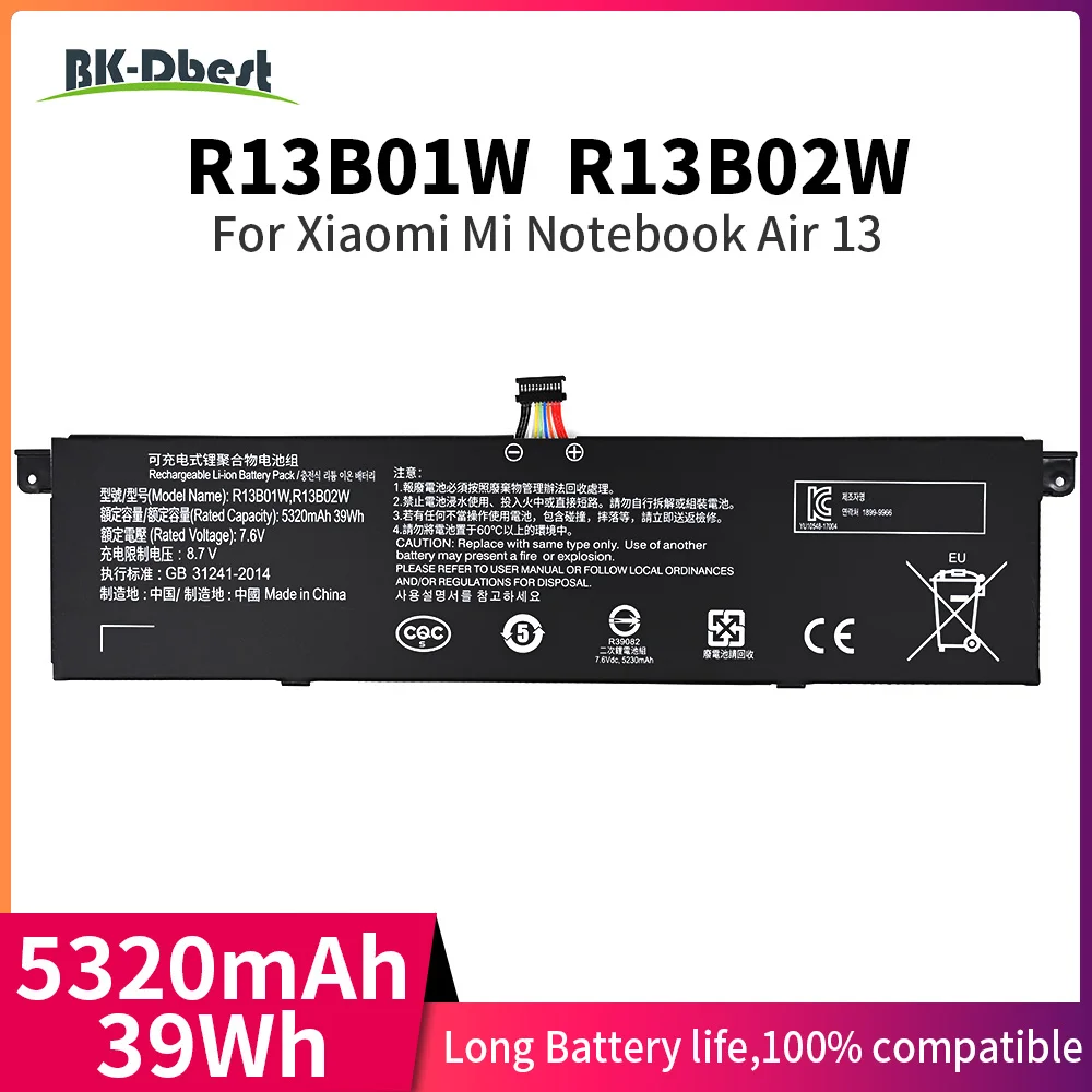 

Аккумулятор BK-Dbest R13B01W R13B02W для ноутбука Xiaomi Mi Notebook Air 13,3 дюйма 161301-01 5230 мАч 7,6 В
