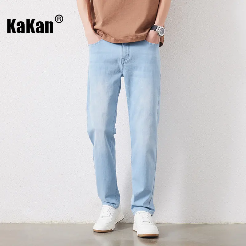 Kakan - European and American Spring and Summer New Jeans Men's Wear, Loose Straight Mid Waist Elastic Simple Long Jeans K20-936