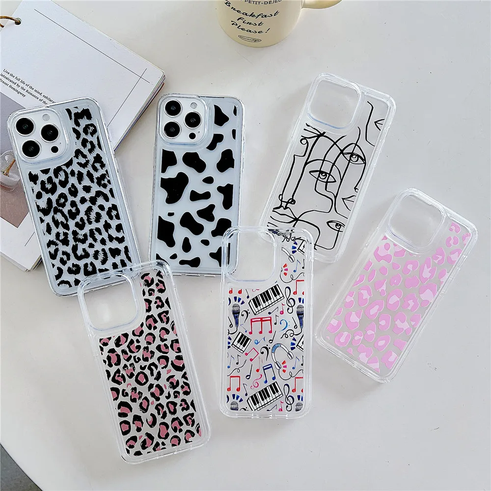 Leopard Print Fall Klar Silikon Abdeckung Für iPhone 12 13 11 Pro Max 14 15 Plus Airbag Stoßfest Funda_voghion.com