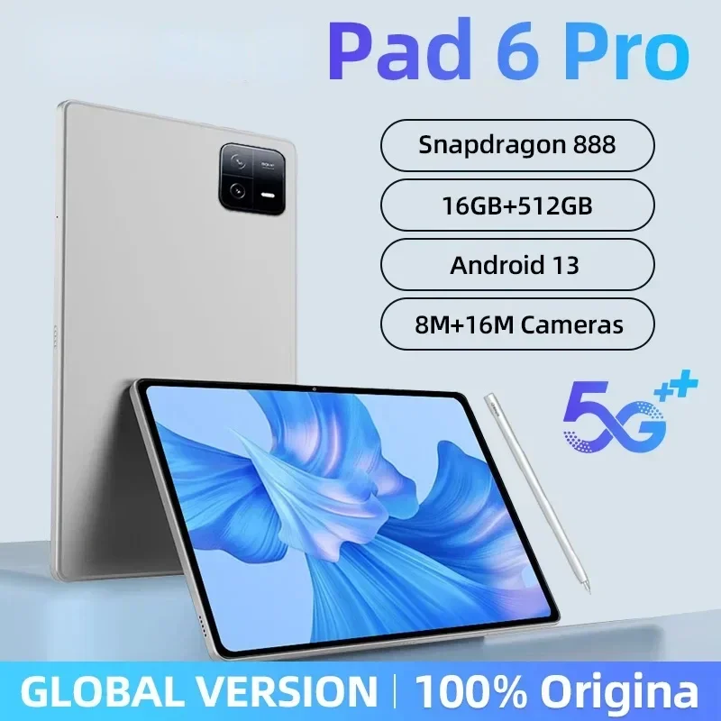 

Tablet Android 13 Pad 6 Pro 16GB+1TB Snapdragon 888 Original Global Version Tablet PC 5G Dual SIM Card WIFI HD 4K Mi Tab
