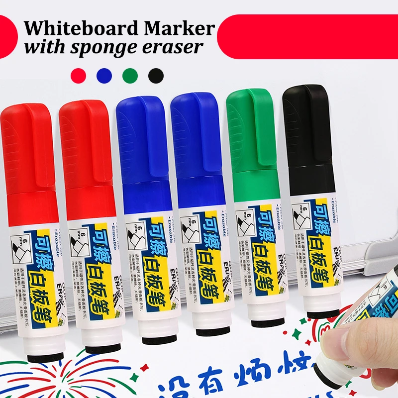 Vibrant Dry Erase Markers with Built-in Eraser, Bold 6mm Tip, Low-Odor & Non-Toxic