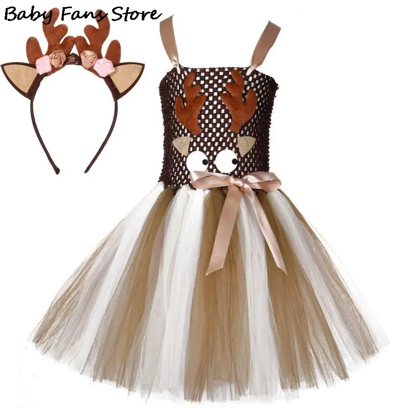 Jungle Party Animal Costume Per Ragazze Lovely Deer Dress Bambini Performance Costume Set Pizzo Tutu Abiti Cosplay Party Outfit