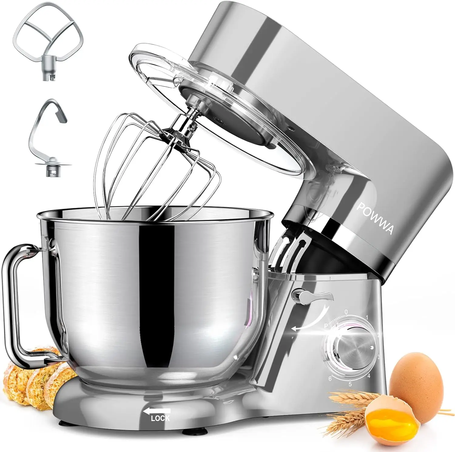 

Stand Mixer, POWWA 7.5 Quart Electric Mixer, 6+1 Speed 660W Tilt-Head Kitchen Food Mixers with Whisk, Dough Hook, Mixing Beater