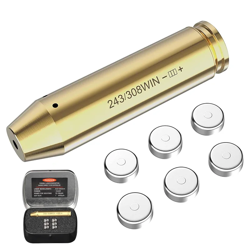 308 Red Laser Boresighter 6 Battery Laser Collimator .308 Caliber Bore Sight