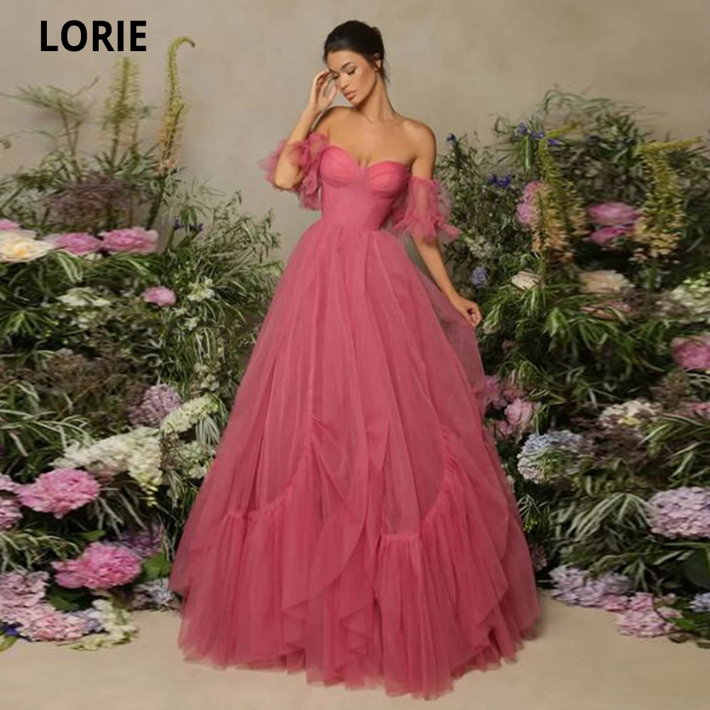 

LORIE Elegant A-line Prom Dress Back Zipper Long Sweetheart Pleat Tulle Evening Gowns Party Graduation Dresses Vestido De Noche