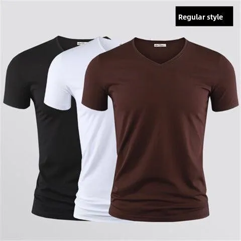 Slim Fit round Ne ort Sve Modal Ice Silk T-irt Men's Summer Busin Sle Top Tight Base irt Polyester Fiber