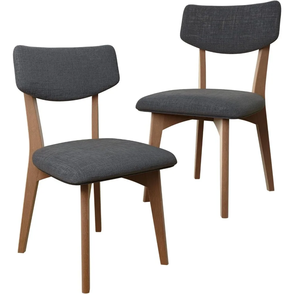 

Dining chair set of 2, solid wood dining chair, linen kitchen side chair with cotton padded seat and backrest