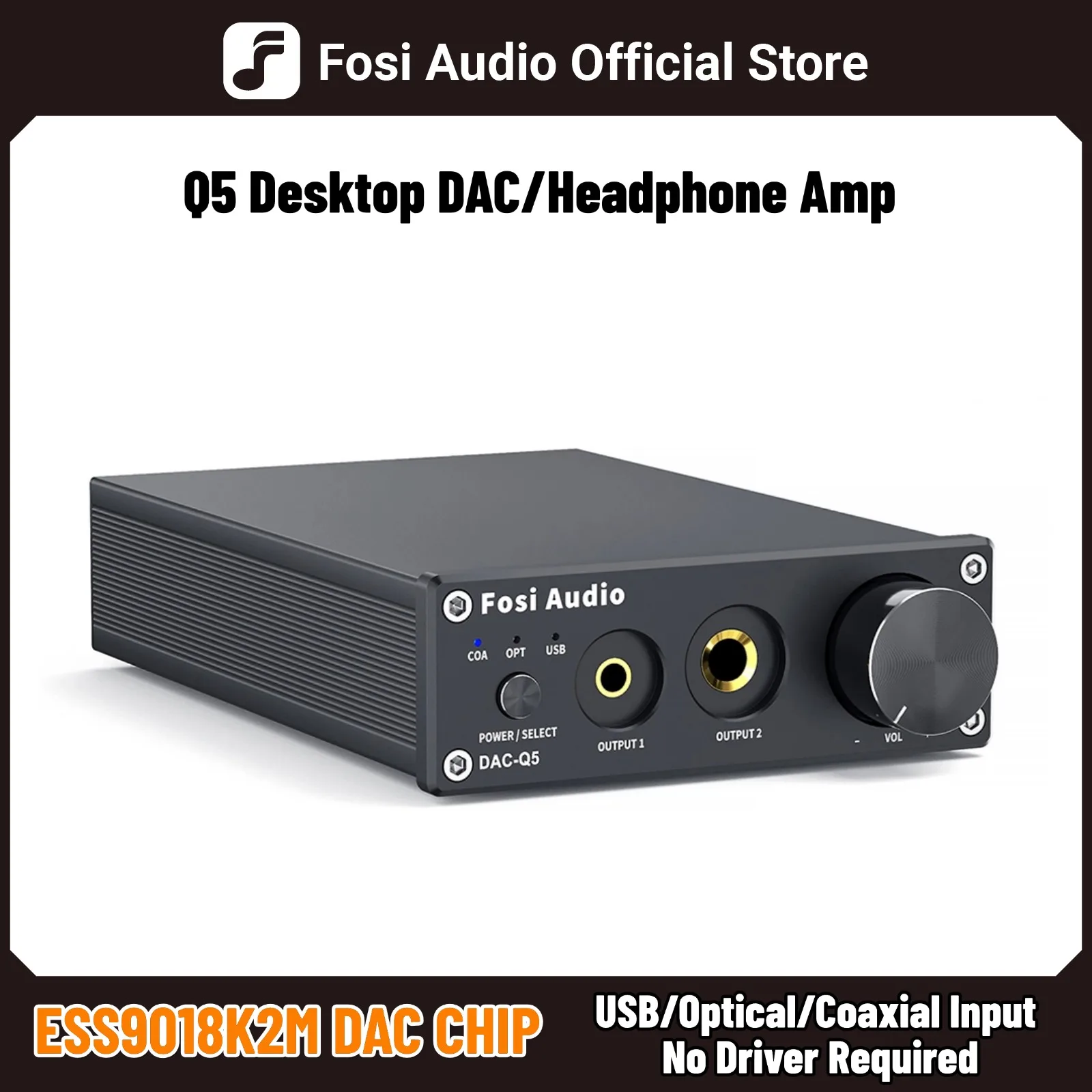 Fosi Audio Q5 DAC Converter USB Digital-to-Analog Adapter