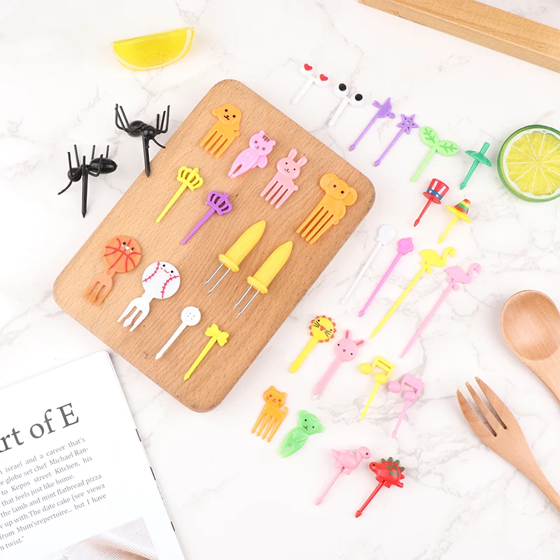 

6/8/10/12Pcs Children Cartoon Fruit Fork Animal Fruit Toothpick Plastic Fork Lunch Bento Dessert Accessories Kitchen Tools