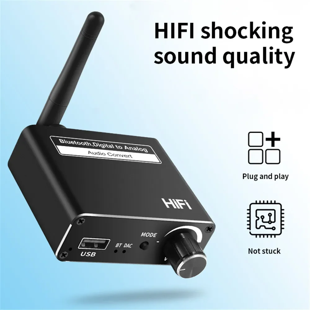

Digital to Analog Audio Converter 5.2 Bluetooth Receiver DAC Wireless Audio Adapter with Optical Coaxial to 3.5mm Audio Output