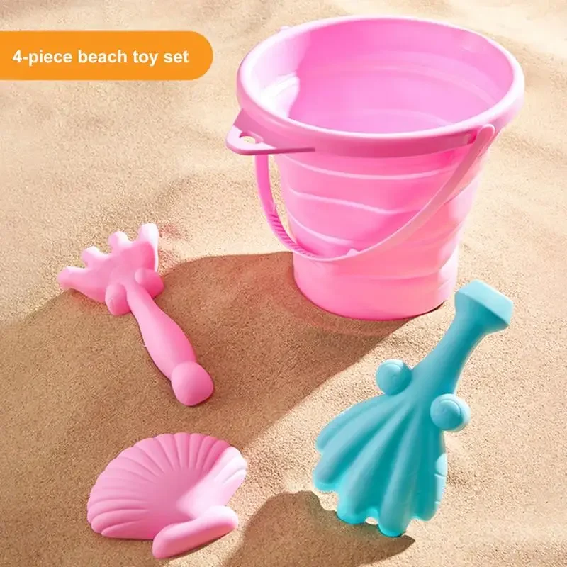 Foldable Beach Bucket Children's Foldable Bucket Play Sand Toys Bright Colors Silicone Beach Toys For Lake Backyard Beach Garden 5