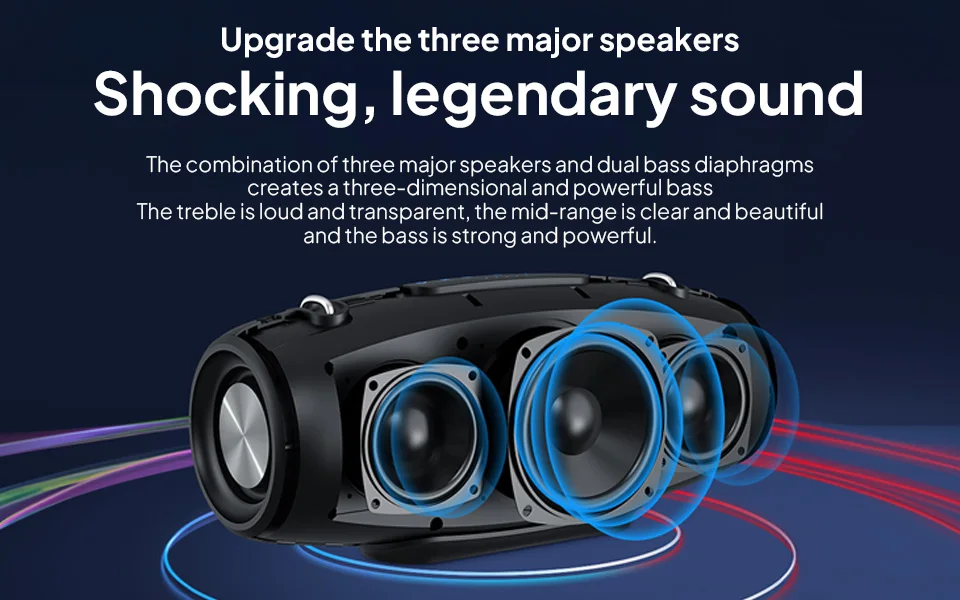 Wireless Speaker 60W Powerful Sound and Deep Bass IPX5 Waterproof Deep Bass Pe