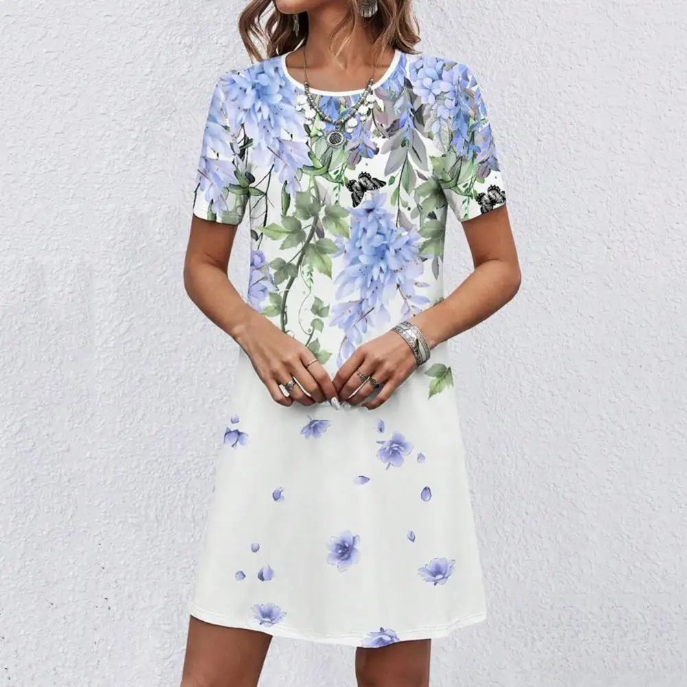 

Casual Dress Floral Print A-line Midi Dress Stylish Summer Women's Casual Wear for Daily Dating Loose Fit with Short Sleeves