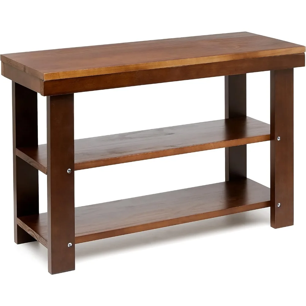 Solid Pine Wood Entryway Shoe Rack Bench, Espresso, 10.4" D x 27.56" W x 17.72" H